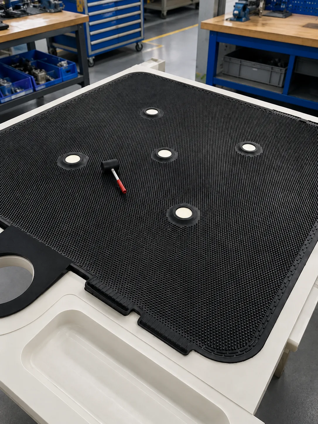 Close view of FFP2512 rubber membrane face and feed ports
