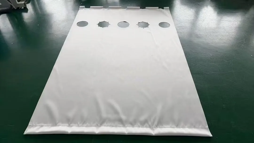 Custom-cut white filter cloth with finished feed openings