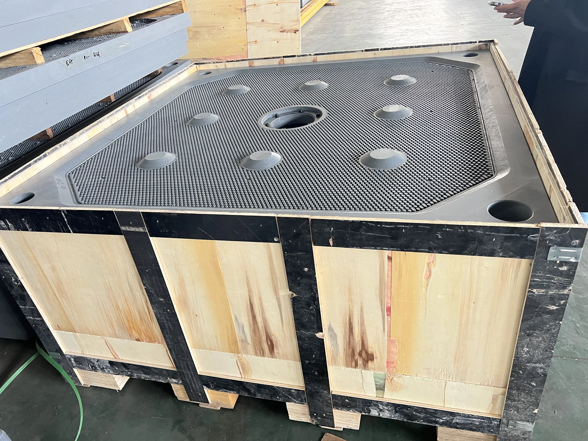 Filter plate packed in wooden crate for export