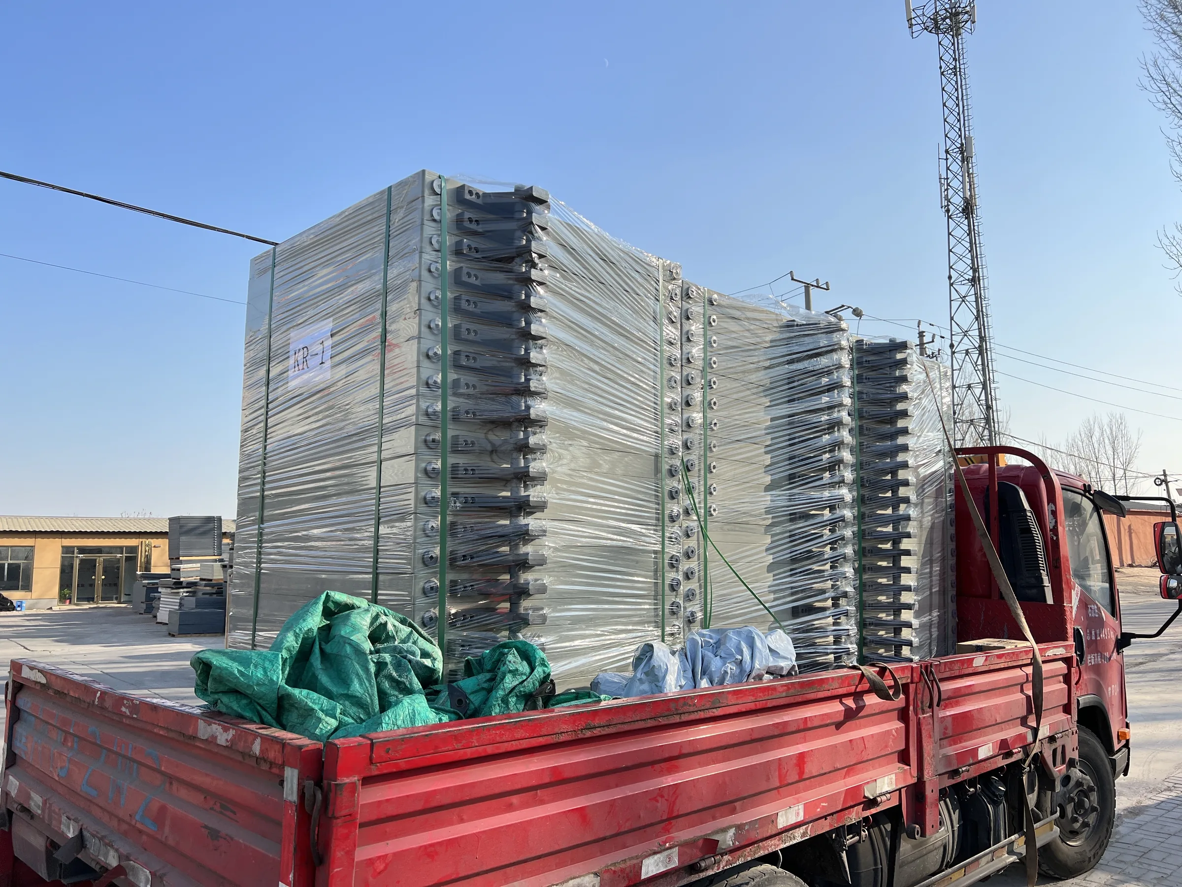 Filter plates loaded on truck for delivery